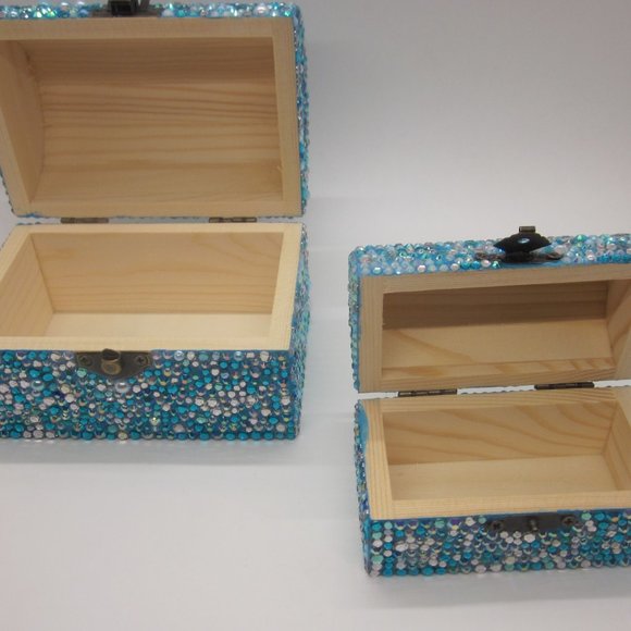 Multi Blue Bling Trinket Box Set - Picture 3 of 4